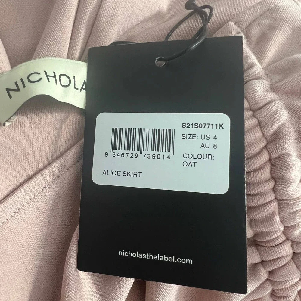 Nicholas Alice Ruched Stretch-Crepe Midi Skirt Oat Pink Size 4‎ - Picture 11 of 12